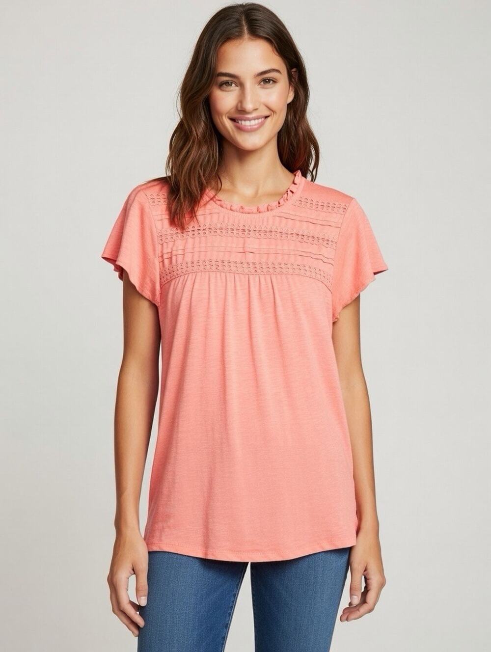 Ella Moss Top Crochet Cottage Coastal Fairy Trad Wife Romantic Flutter Sleeve L